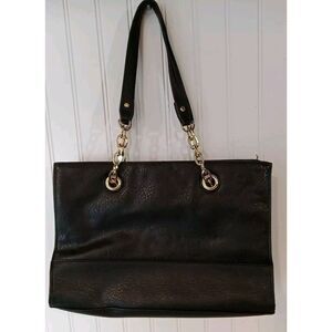 Bueno Black‎ Leather Handbag Purse Double Chain & Leather Strap Handle